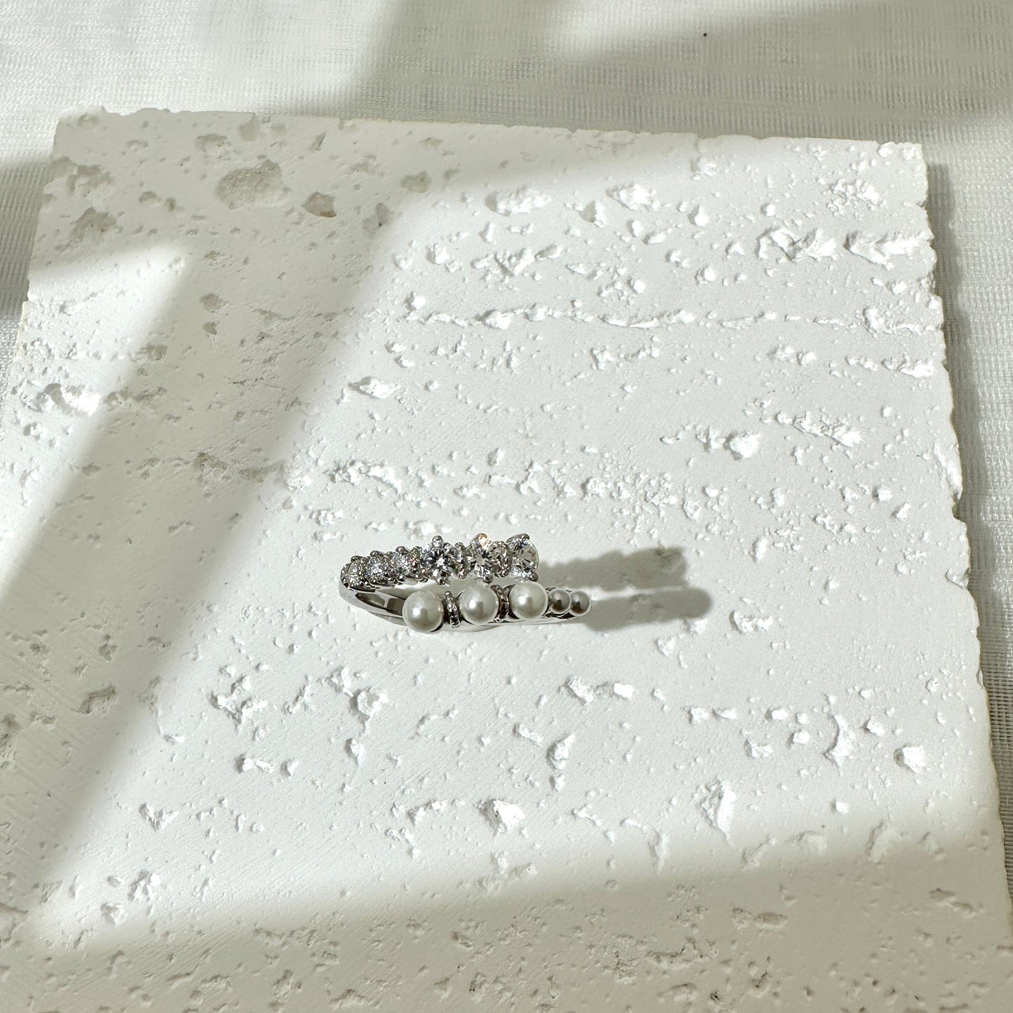 Half Pearl & Half Diamond Ring