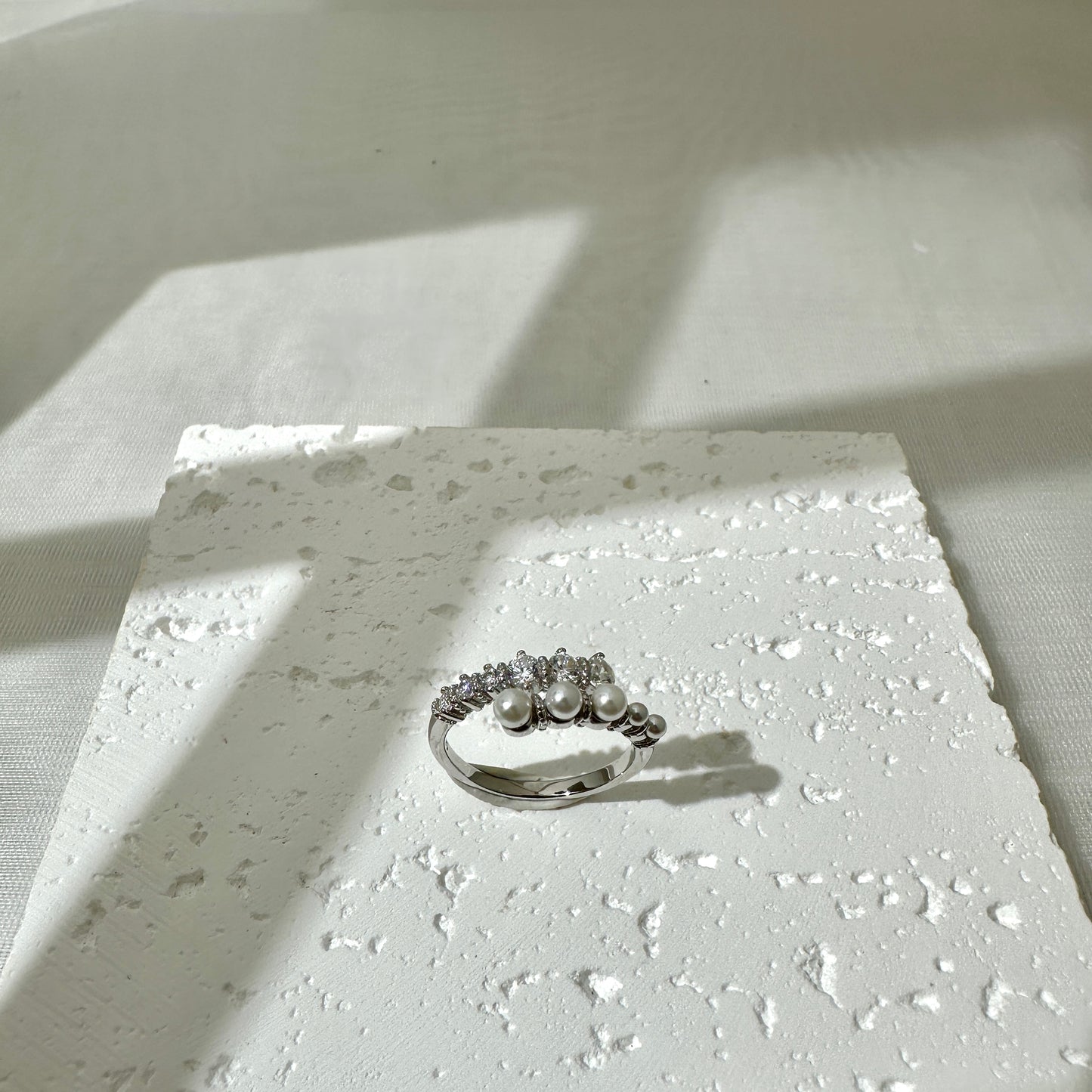Half Pearl & Half Diamond Ring