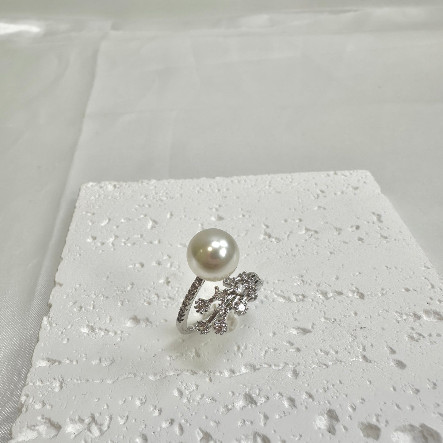 Pearl Moissanite Silver Ring