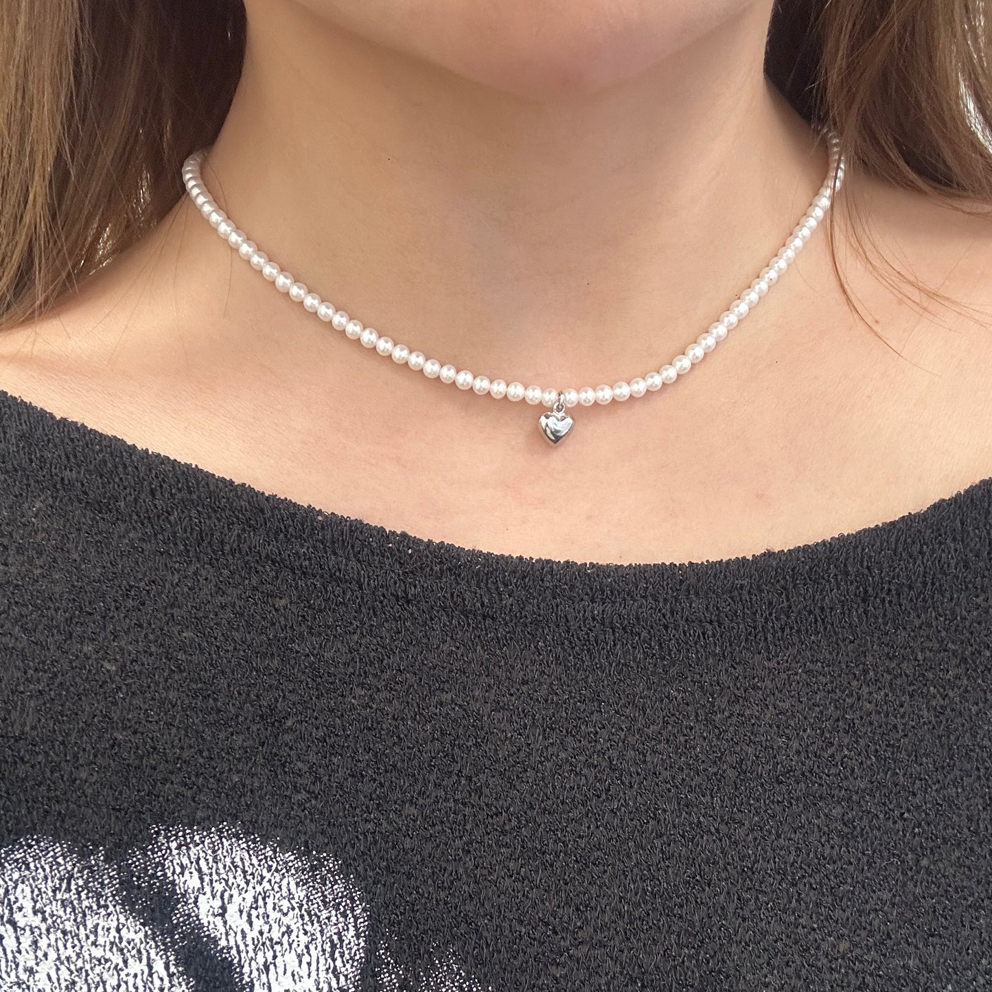 Heart Pendant Pearl Necklace