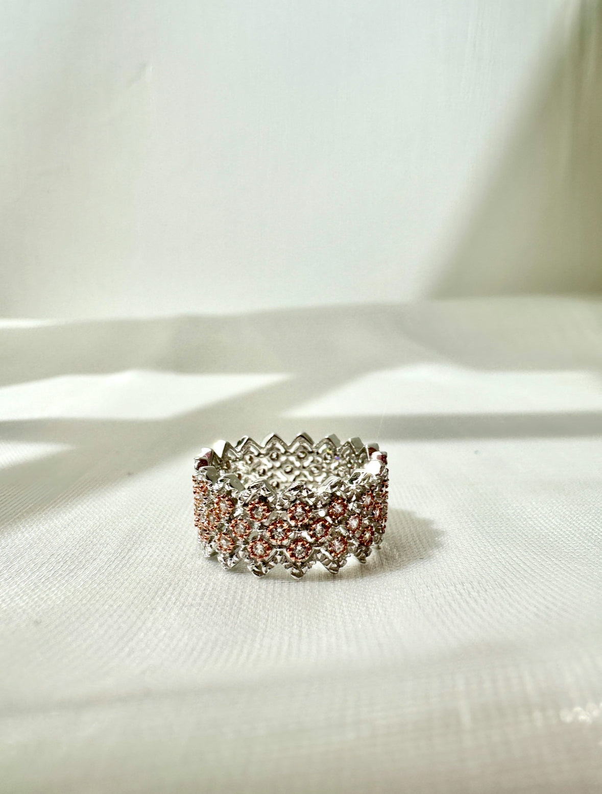 Two Tone Lace Silver Ring