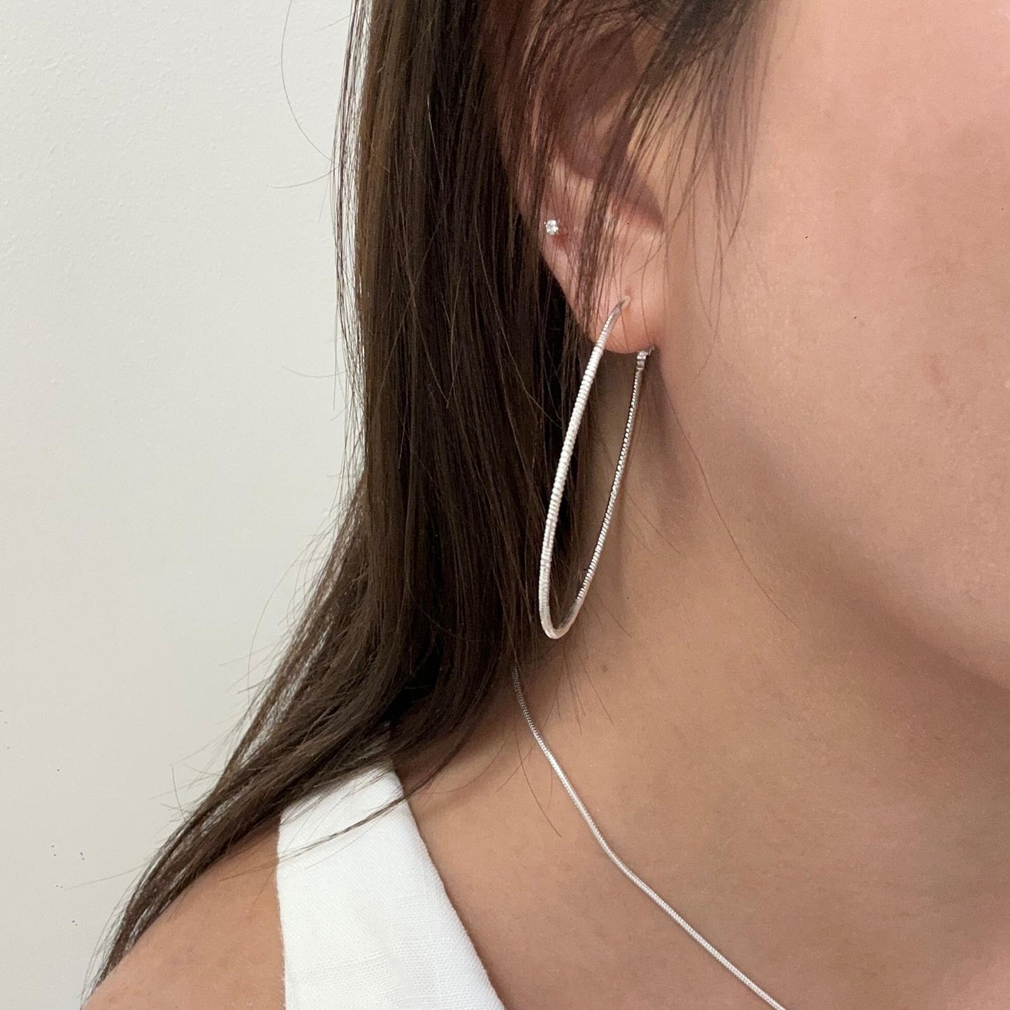Sleek Textured Silver Hoops