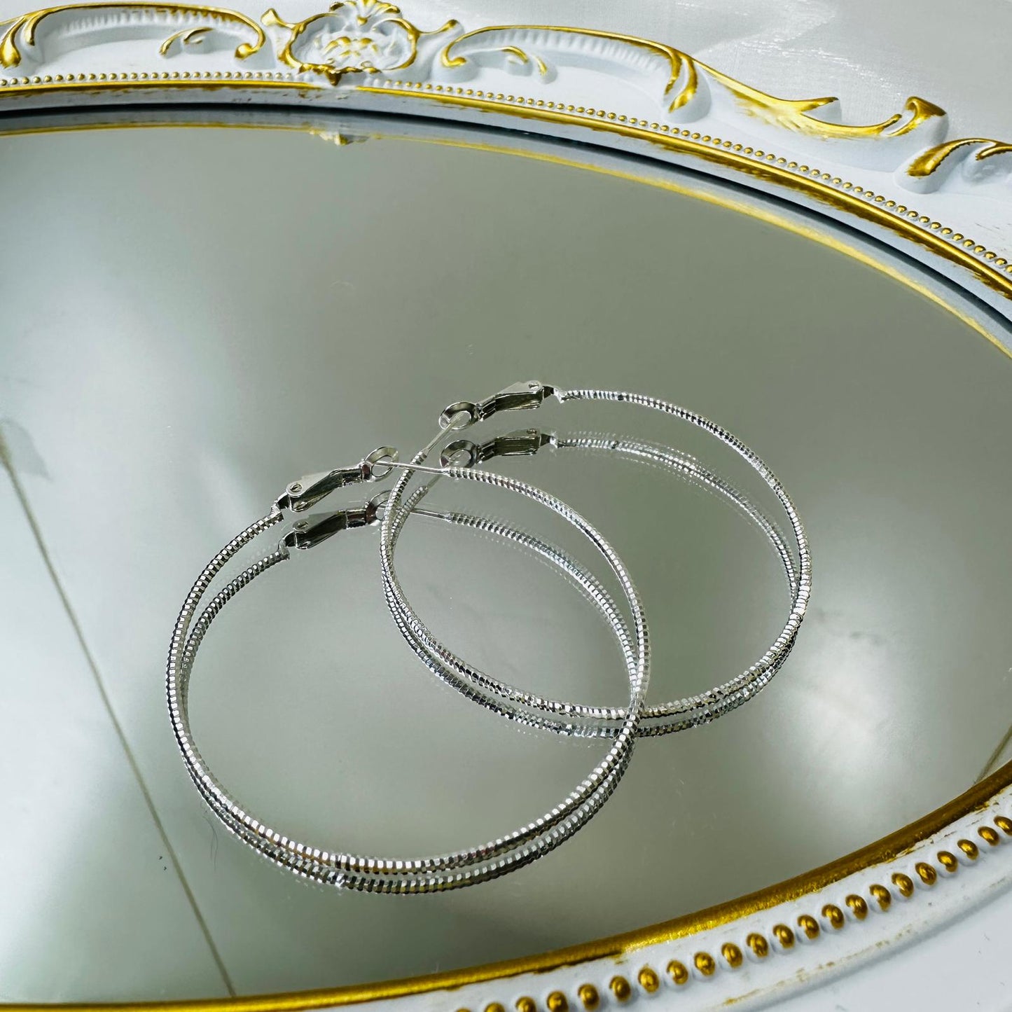 Sleek Textured Silver Hoops