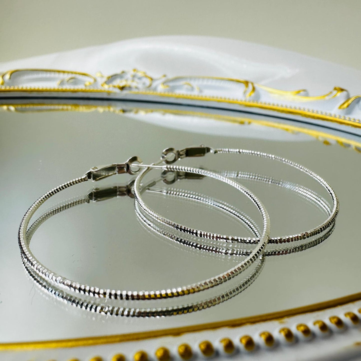 Sleek Textured Silver Hoops