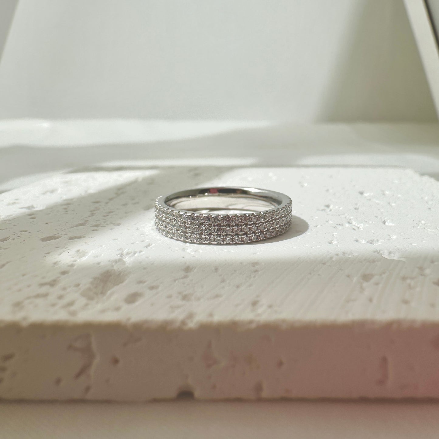 Three Layer Diamond Silver Ring