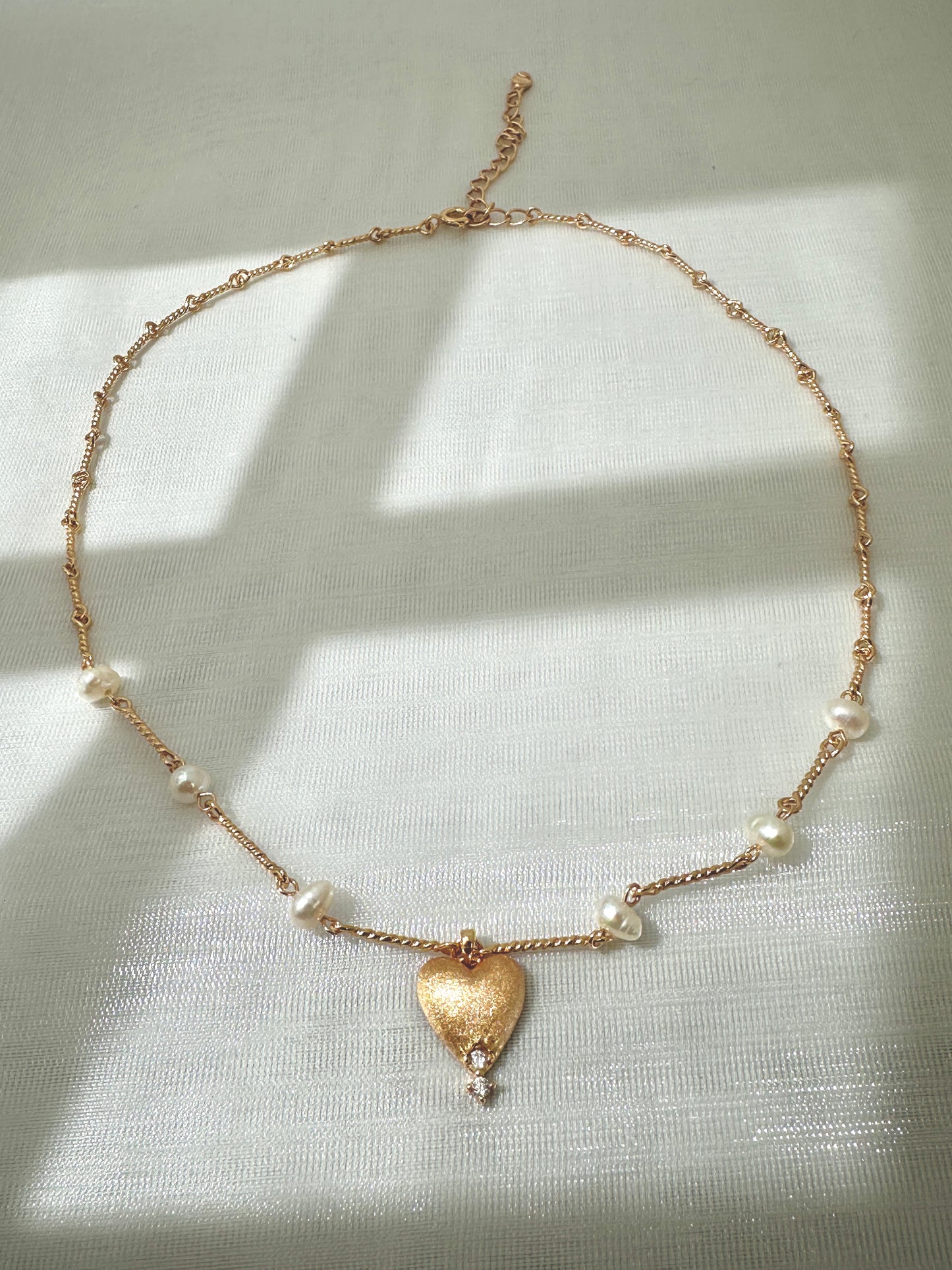 Brushed Heart Pearl Necklace