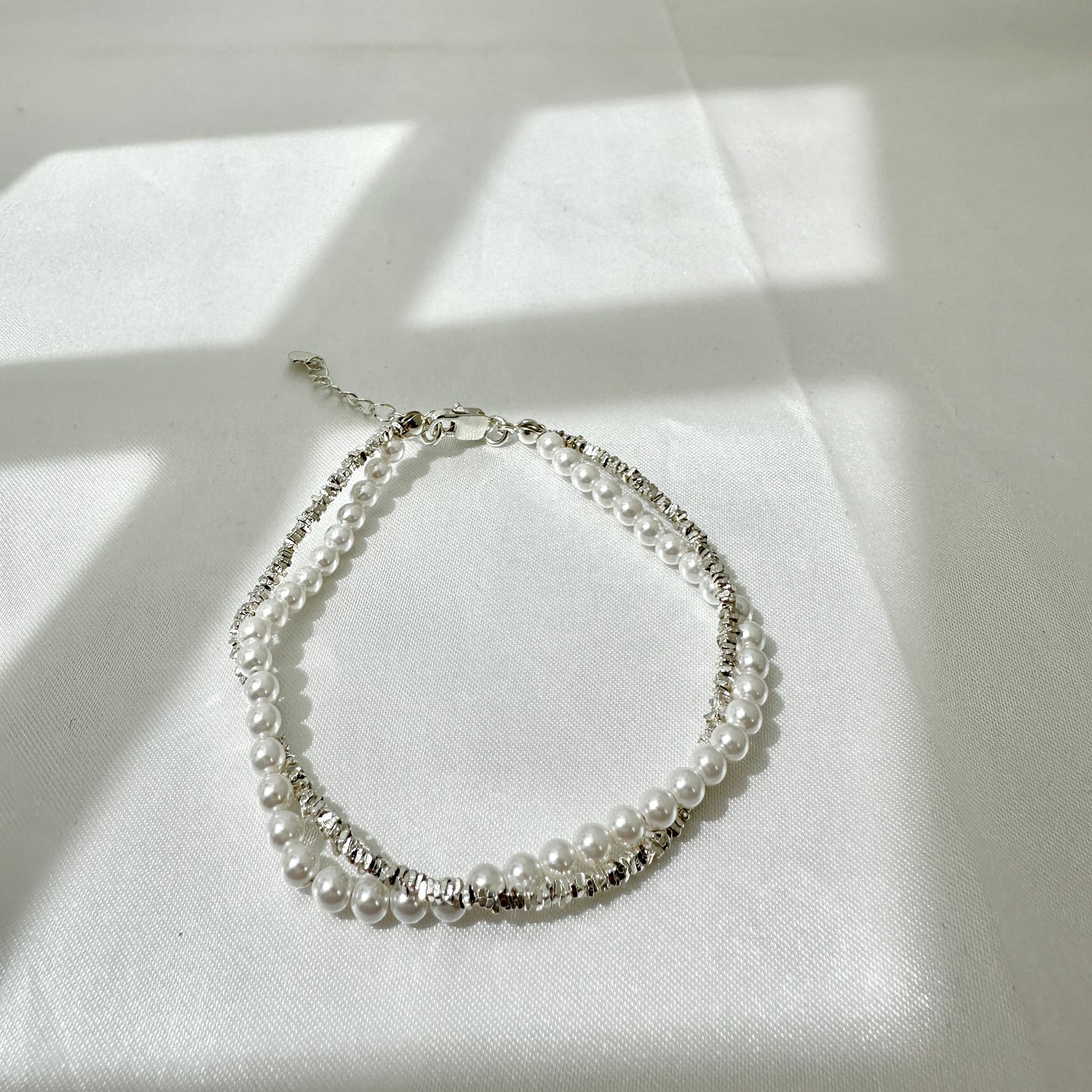 Half Pearl Soft Silver Bracelet