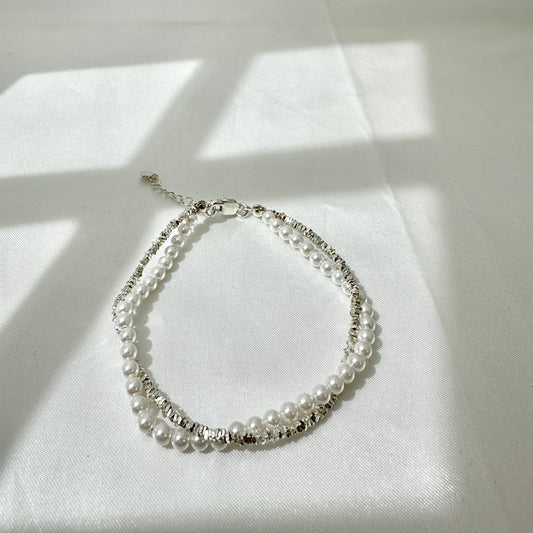 Half Pearl Soft Silver Bracelet