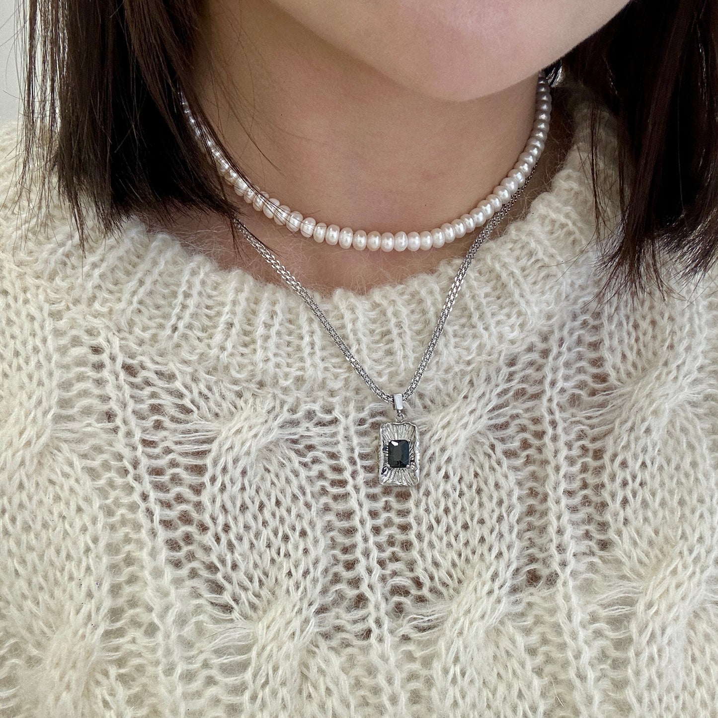 Full Pearl Silver Necklace