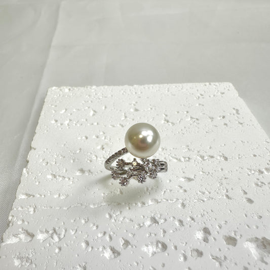 Pearl Moissanite Silver Ring