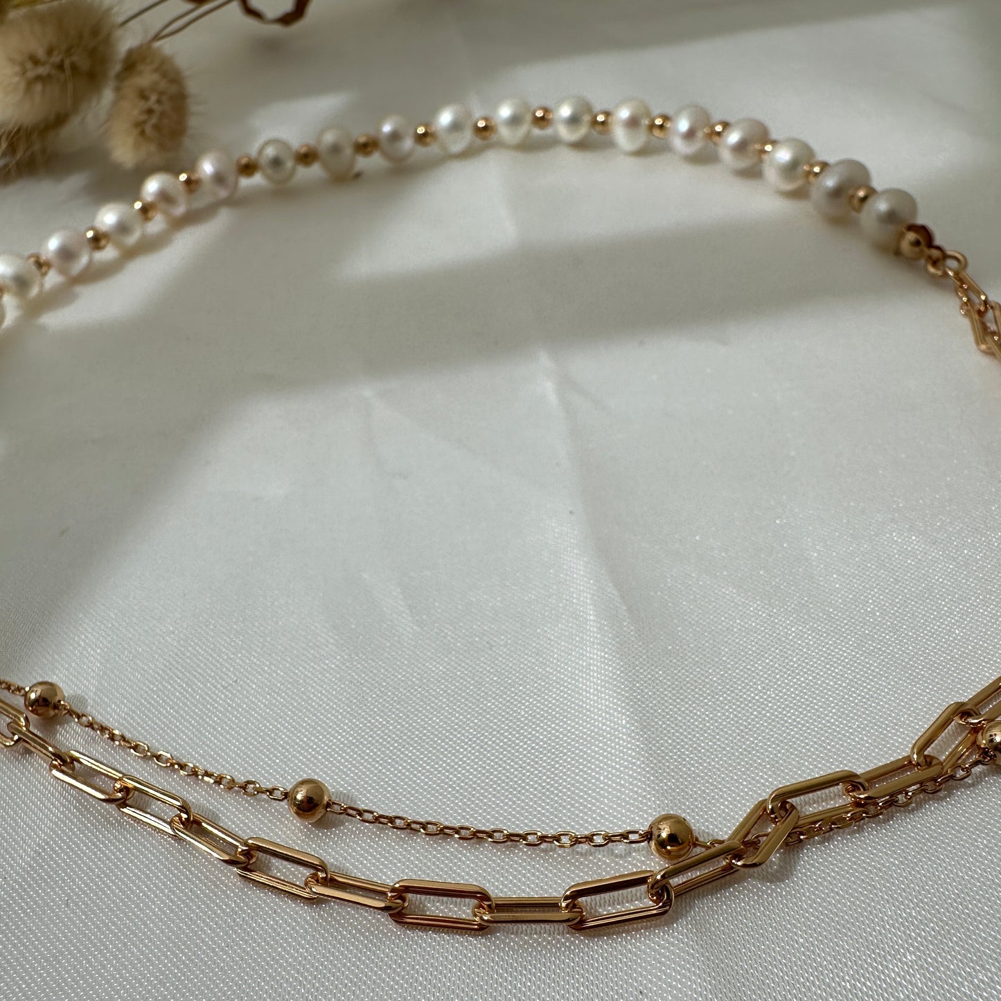 Half Pearl Silver Necklace