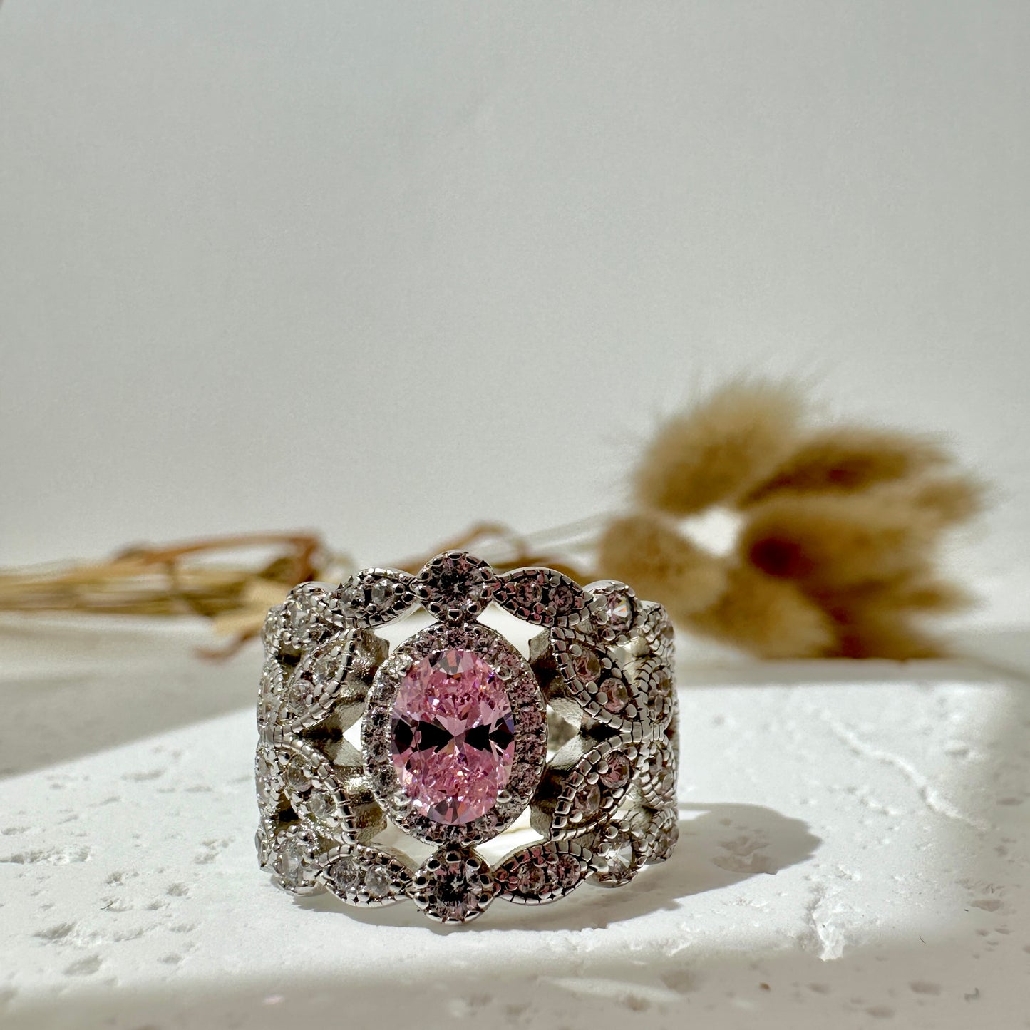 Pink Crown Silver Ring