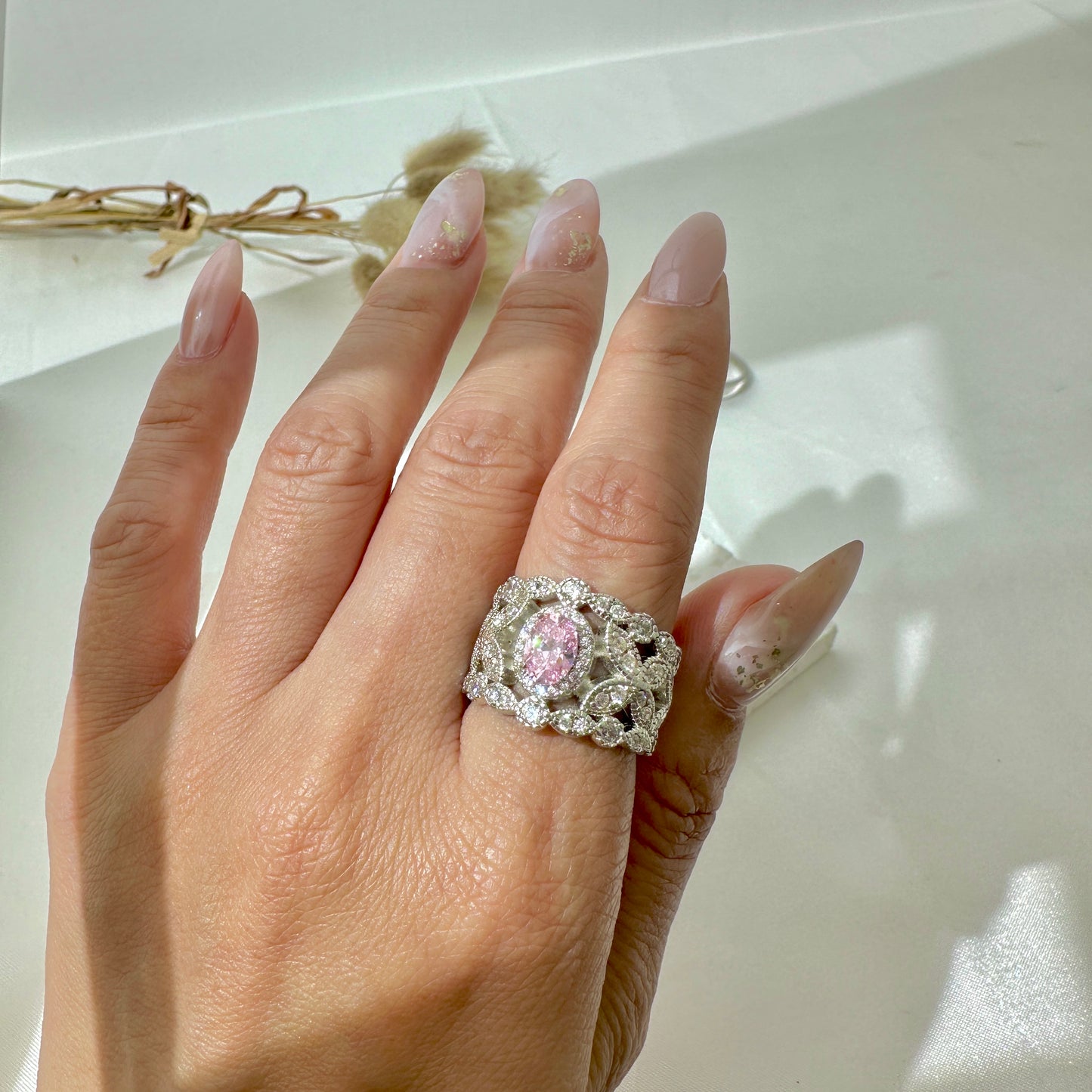 Pink Crown Silver Ring