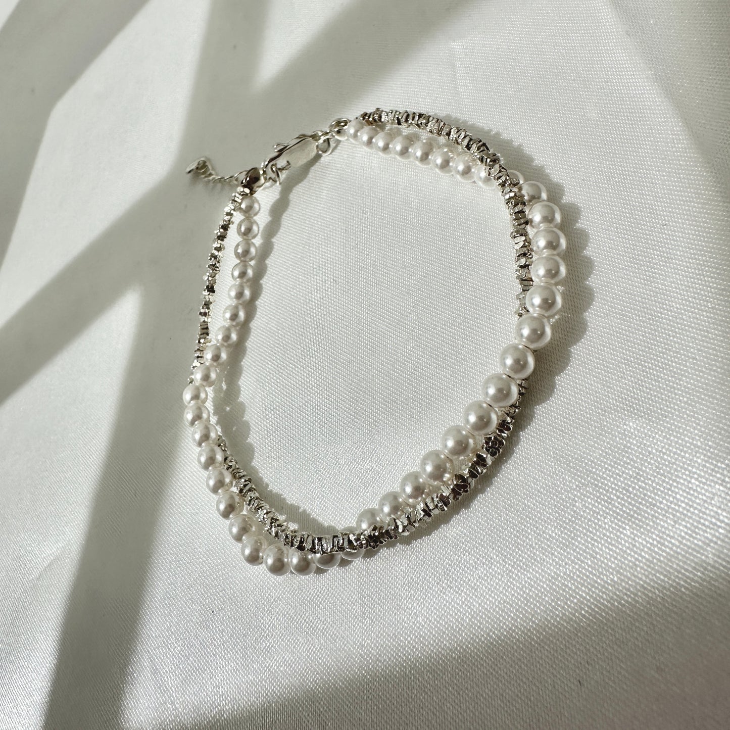 Half Pearl Soft Silver Bracelet