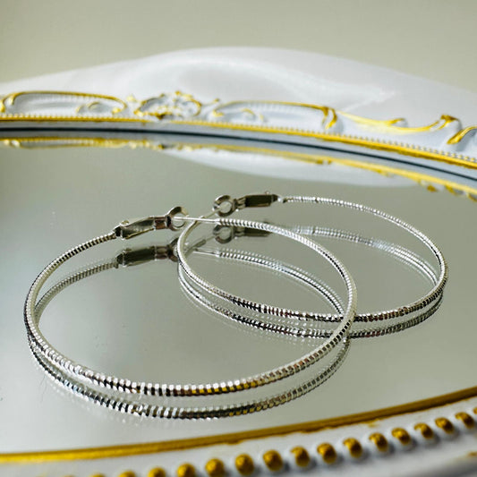 Sleek Textured Silver Hoops
