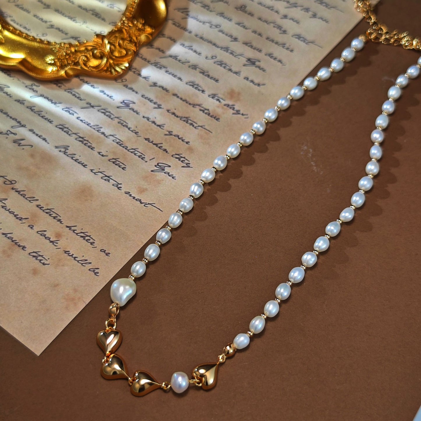 Golden Heart & Pearl Necklace