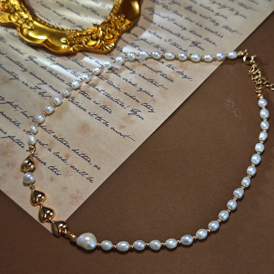 Golden Heart & Pearl Necklace