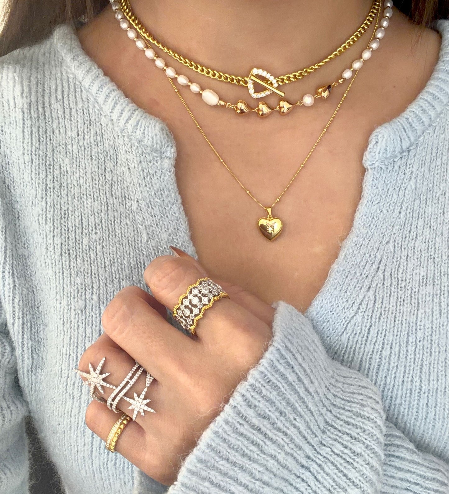 Golden Heart & Pearl Necklace