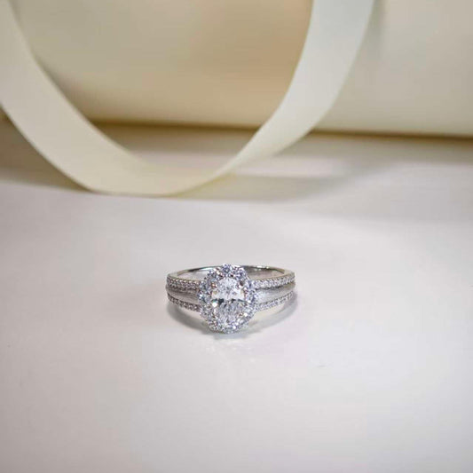 Silver Matte Halo Ring