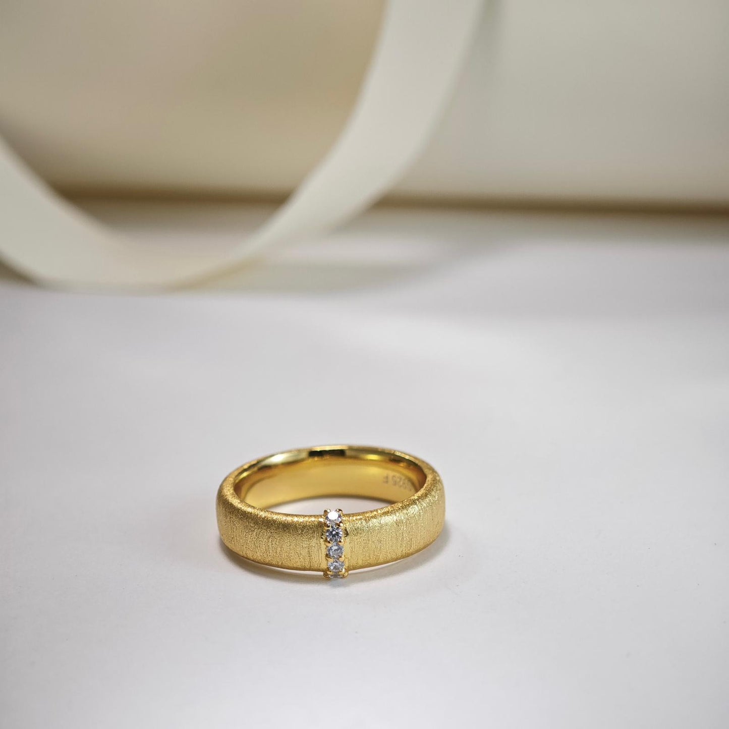 Texture Band Ring with Vertical CZ Accent