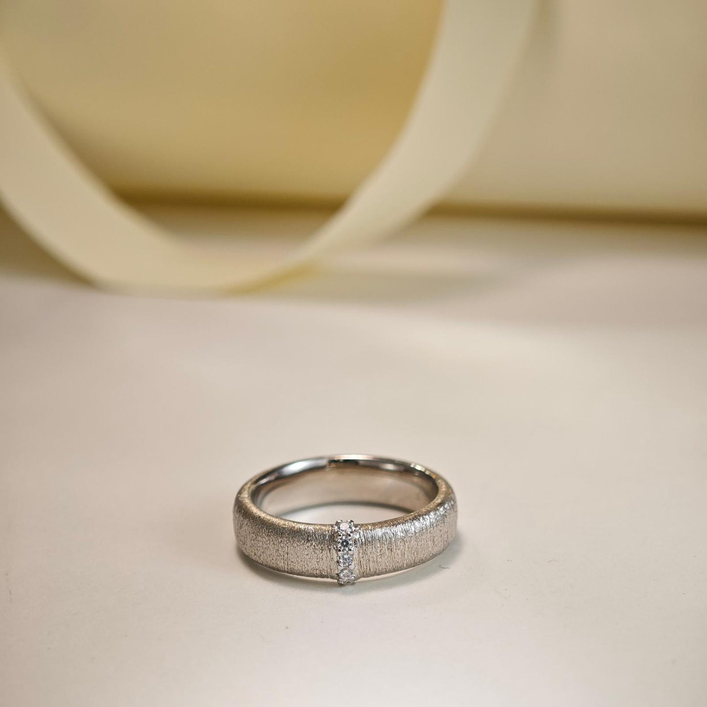 Texture Band Ring with Vertical CZ Accent