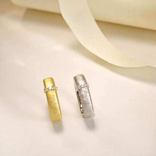 Texture Band Ring with Vertical CZ Accent