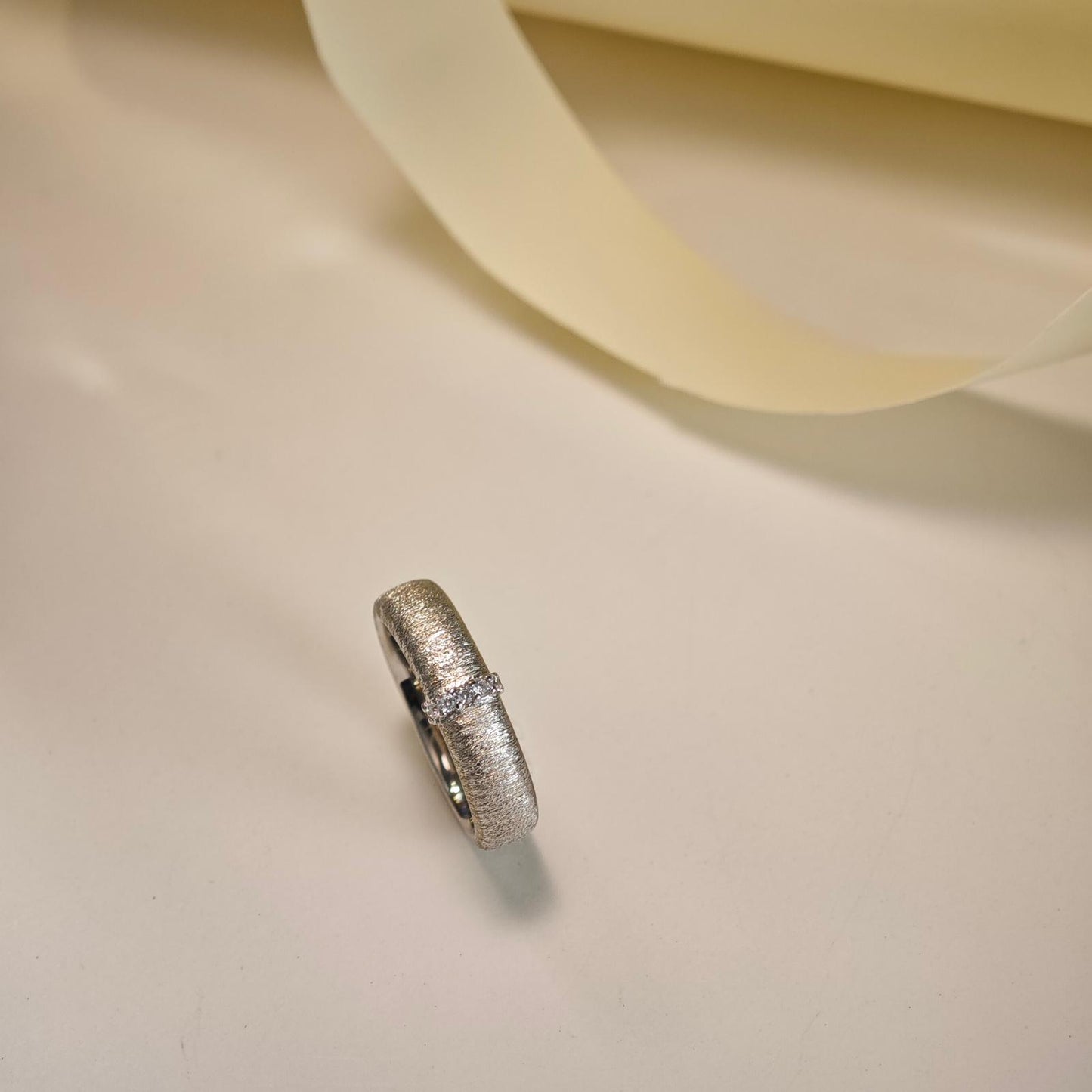 Texture Band Ring with Vertical CZ Accent