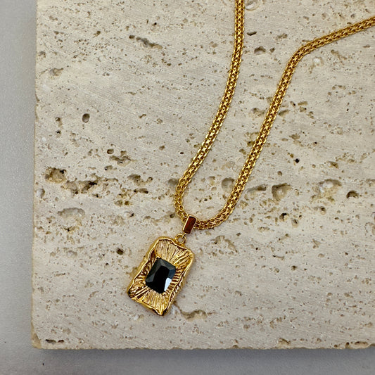 Gold Color Black Agate Necklace